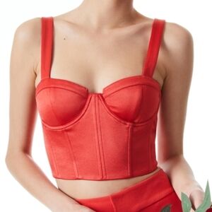 NWT Alice + Olivia Jeanna Bustier Smocked-back Crop Top in Bright Poppy Red 8